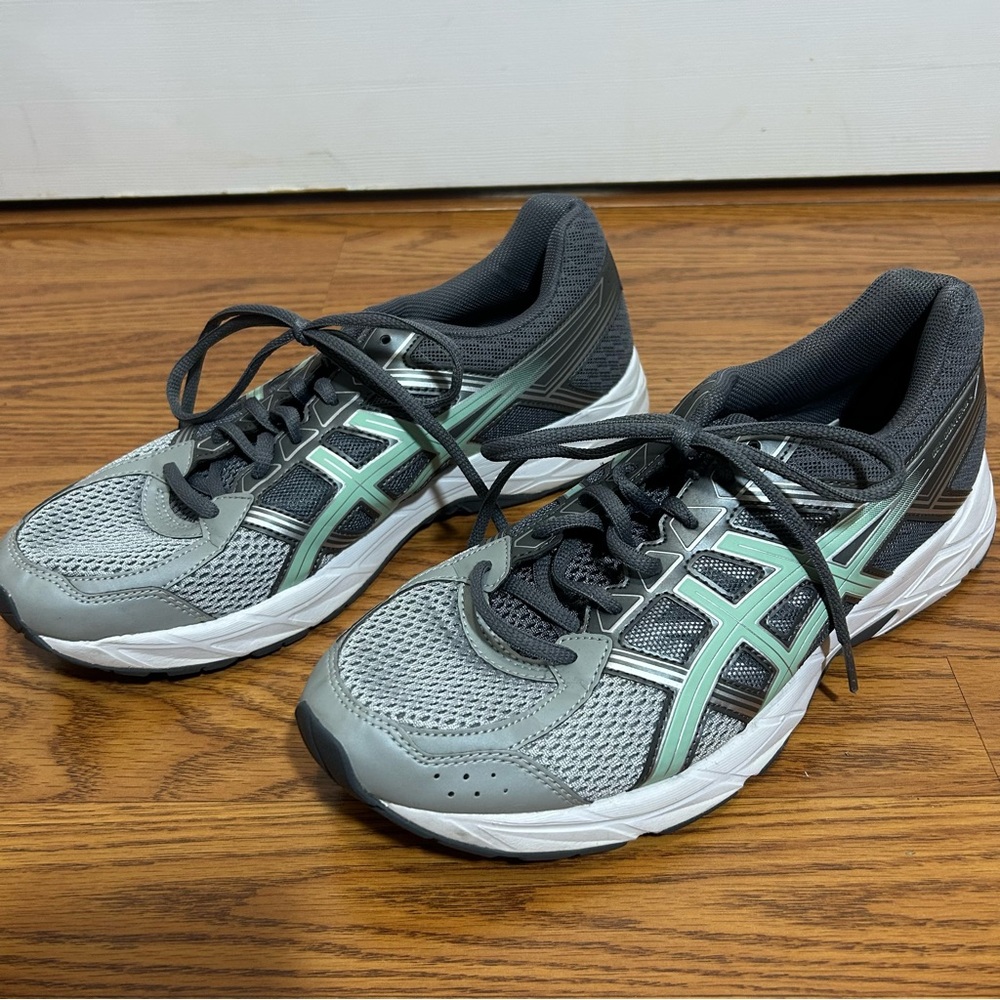 ASICS Gel Contend 4 Gray and Mint Tennis Shoes